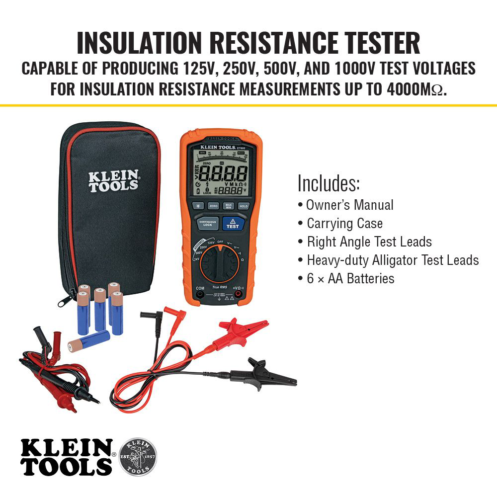 Klein ET600 Insulation Resistance Tester Capital Electric Supply