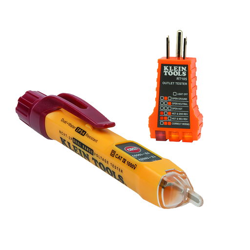 Product image for Klein NCVT2PKIT Dual Range NCVT with Receptacle Tester Electrical Test Kit