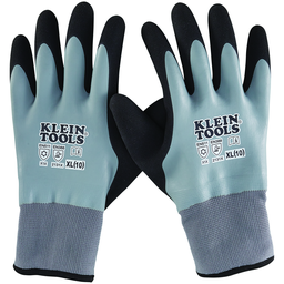 Klein 60390 Thermal Dipped Winter Gloves, Gray Knit, Black Coating, Black Trimmed Cuff - XLarge