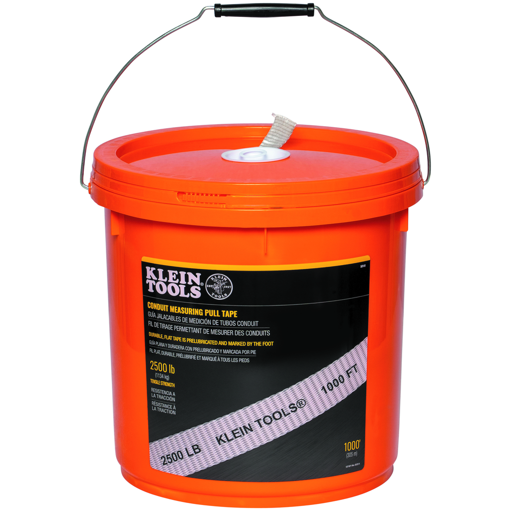 Product image for Klein 50141 Conduit Measuring Pull Tape, 1000ft Bucket, 2500b Tensile Strength