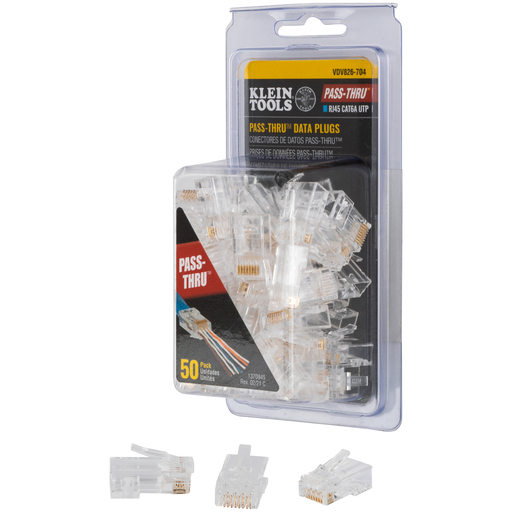 Product image for Klein VDV826-704 Pass-Thru Modular Data Plugs, RJ-45-CAT6A, UTP, 50-Pack