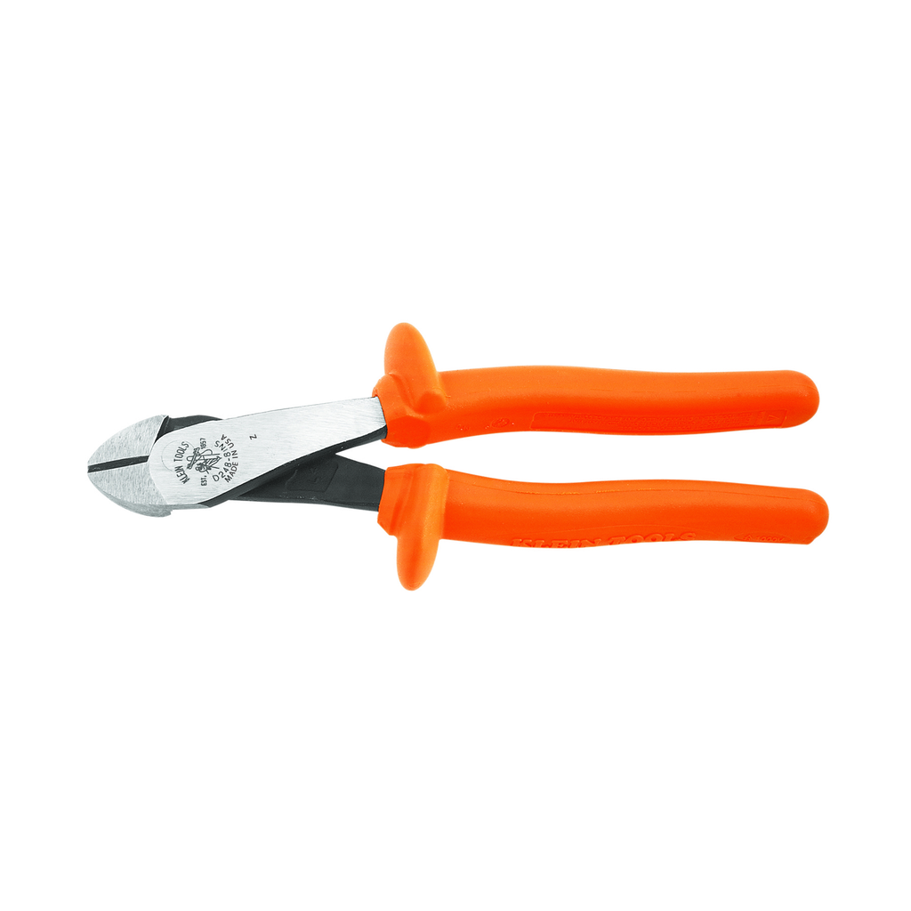 Product image for Klein D248-8-INS Diagonal Cutting Pliers, Insulated, High-Leverage, Angled Head, 8"