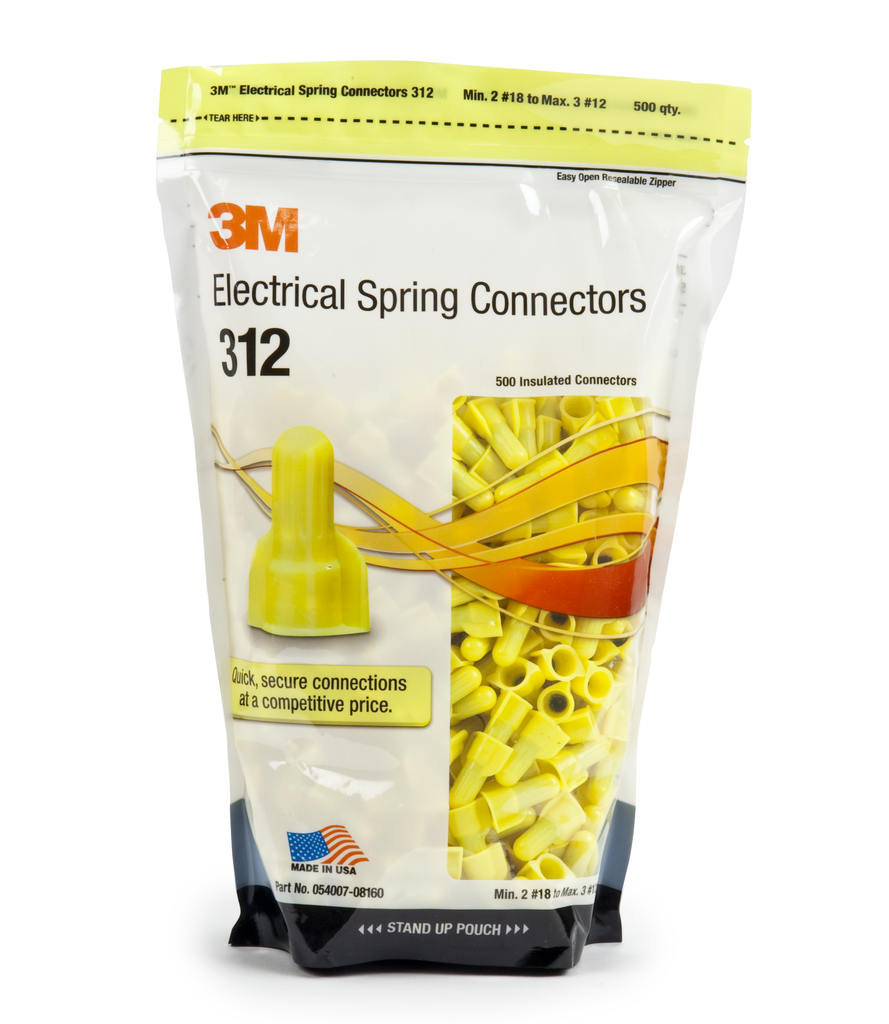 3M 312-BAG 500/Bag Yellow Spring Connector 3M 312-BAG 500/Bag Yellow Spring Connector