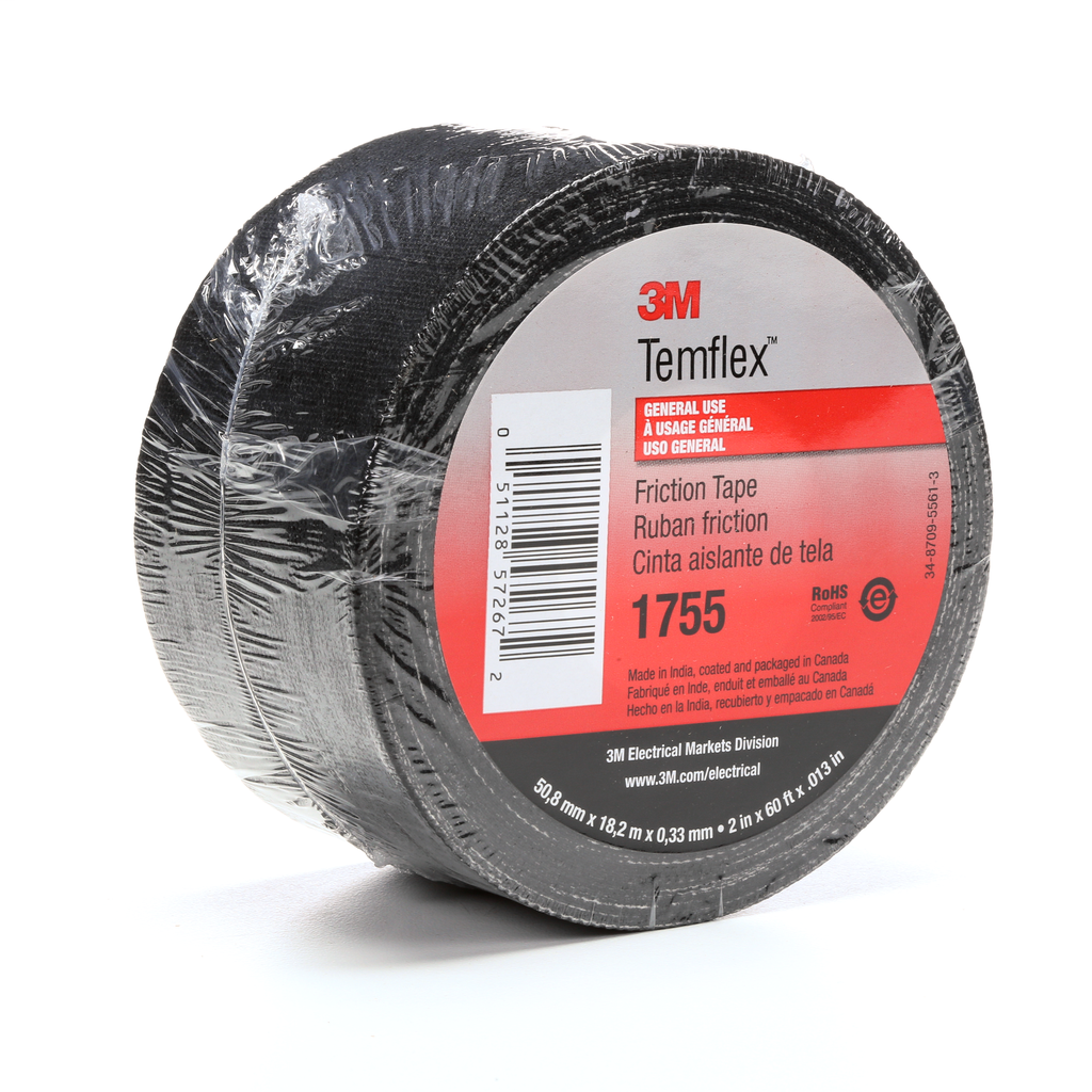 3M 1755 2" x 60ft Temflex™ Cotton Friction Tape, Black Cooper Electric