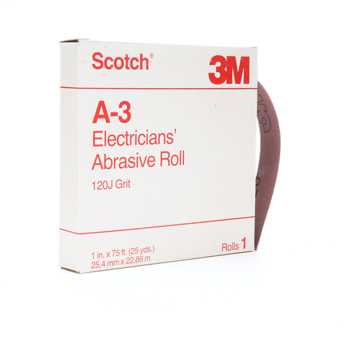 Scotch® Electrician's Abrasive Roll A-3, 1 in x 25 yd, 120 J-weight, 10 rolls per case