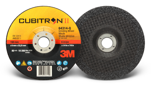3M™ Cubitron™ II Depressed Center Grinding Wheel, 64314, T27, 6 in x 1/4 in x 7/8 in, 10 per inner, 20 per case