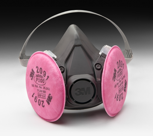 3Mâ„¢ Half Facepiece Respirator Assembly 6391/07003(AAD), Large, with 3Mâ„¢ Particulate Filters 2091/07000(AAD), P100 24 EA/Case