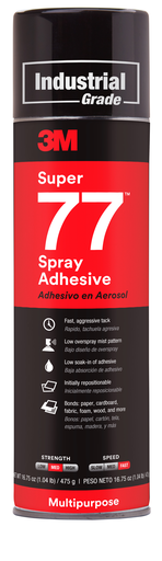 3Mâ„¢ Super 77â„¢ Multipurpose Spray Adhesive, 24 fl oz Can (Net Wt 16.75 oz), 12/Case, NOT FOR SALE IN CA AND OTHER STATES