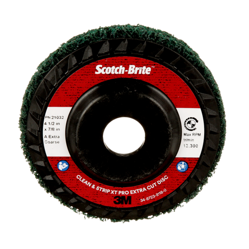 Scotch-Briteâ„¢ Clean and Strip XT Pro Extra Cut Disc, XC-DC, A/O Extra Coarse, Green, 4-1/2 in x 7/8 in, Type 27, 10 ea/Case