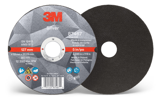 3Mâ„¢ Silver Cut-Off Wheel, 87467, T1, 5 in x .045 in x 7/8 in, 25 per inner 50 per case