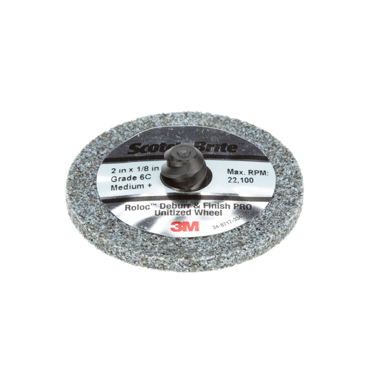 Scotch Briteâ„¢ Rolocâ„¢ Deburr & Finish PRO Unitized Wheel, DP-UR, 6C Medium+, TR, 2 in x 1/4 in x NH, 15/Carton, 60 ea/Case