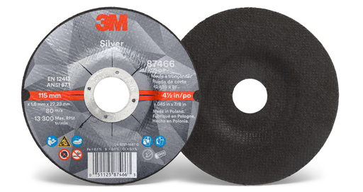 3Mâ„¢ Silver Cut-Off Wheel, 87466, T27, 4.5 in x .045 in x 7/8 in, 25 per inner 50 per case