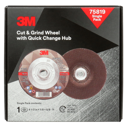 3Mâ„¢ Cut & Grind Wheel, 75819, Type 27, 4.5 in x 1/8 in x 5/8 in-11, 10 ea/Case, Single Pack