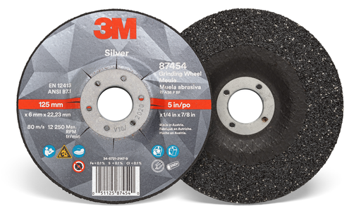 3M Silver Depressed Center Grinding Wheel, 87454, T27, 5 in x 1/4 in x 7/8 in, 10/Carton, 20 ea/Case