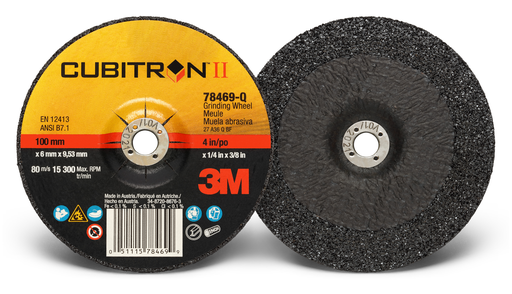 3M Cubitron II Depressed Center Grinding Wheel, 78469, 36, T27, 100 mm x 6 mm x 9.53 mm, 10/Carton, 20 ea/Case
