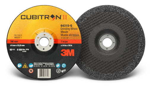 3M Cubitron II Depressed Center Grinding Wheel, 64315, T27, 7 in x 1/4 in x 7/8 in, 10/Carton, 20 ea/Case