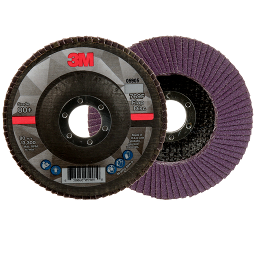 3Mâ„¢ Flap Disc 769F, 80+, T27, 4-1/2 in x 7/8 in, 10 ea/Case