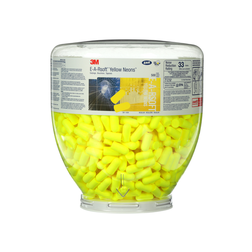 3M E-A-Rsoft Yellow Neons One Touch Refill Earplugs 391-1004, Uncorded, Regular Size, 2000 Pair/Case