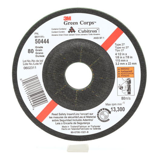 3M Green Corps Flexible Grinding Wheel, T27, 4-1/2 in x 1/8 in x 7/8 in, 36, 20/Carton, 40 ea/Case