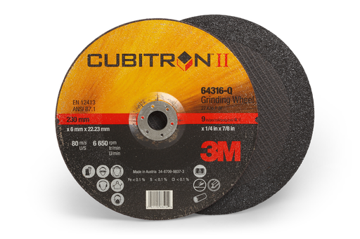 3M Cubitron II Depressed Center Grinding Wheel, 64316, T27, 9 in x 1/4 in x 7/8 in, 10/Carton, 20 ea/Case