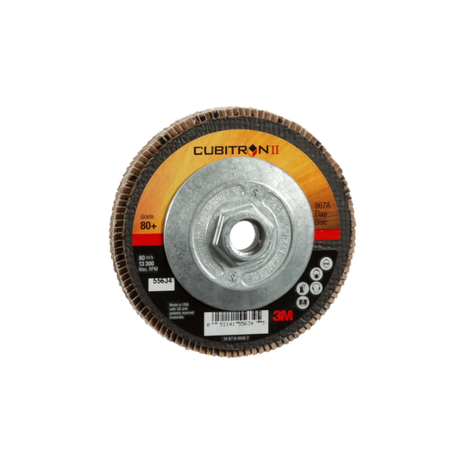 3M Cubitron II Flap Disc 967A, 80+, T27 Quick Change, 4-1/2 in x 5/8"-11, Giant, 10 ea/Case