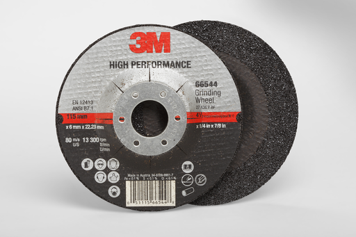 3M High Performance Depressed Center Grinding Wheel, 66544, T27, 4.5 in x 1/4 in x 7/8 in, 10 per inner, 20 per case
