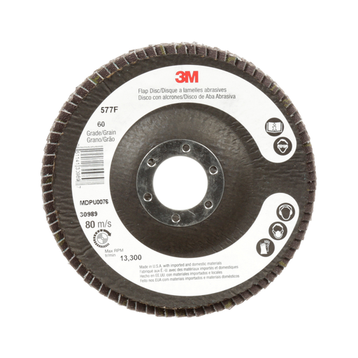 3M Flap Disc 577F, 40, T27, 4-1/2 in x 7/8 in, 10 ea/Case
