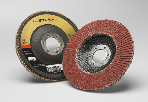 3M Cubitron II Flap Disc 967A, 80+, T29, 4-1/2 in x 7/8 in, 10 ea/Case