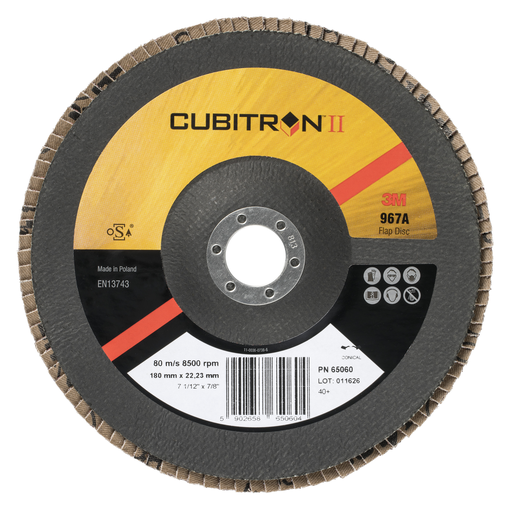 3M Cubitron II Flap Disc 967A, 40+, T27, 5 in x 7/8 in, 10 ea/Case