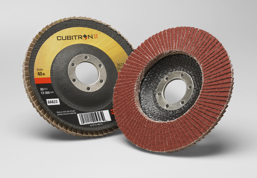 3M Cubitron II Flap Disc 967A, 40+, T29, 4-1/2 in x 7/8 in, 10 ea/Case