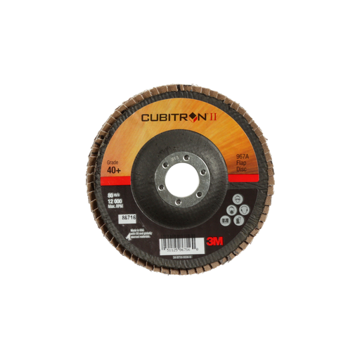 3M Cubitron II Flap Disc 967A, 40+, T29, 5 in x 7/8 in, 10 ea/Case