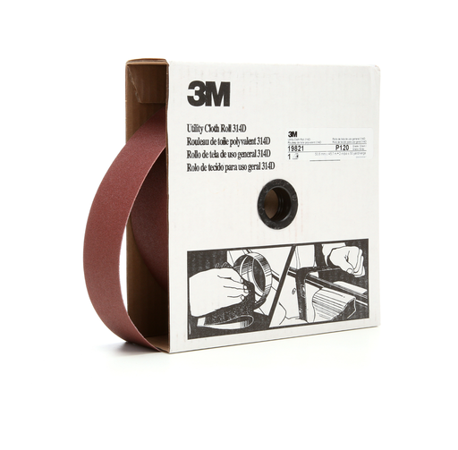 3M Utility Cloth Roll 314D, P120 J-weight, 2 in x 50 yd, 5 ea/Case