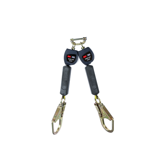 Product image for 3M 3101280 SRL NANO LOK 6FT TWIN NANO LOK SELF RETRACTING LIFE LINE TWIN LEG 6FT WEB WITH STEEL 2 1/2IN OPENING REBAR HOOK 3600LB GATE ON THE LEG END