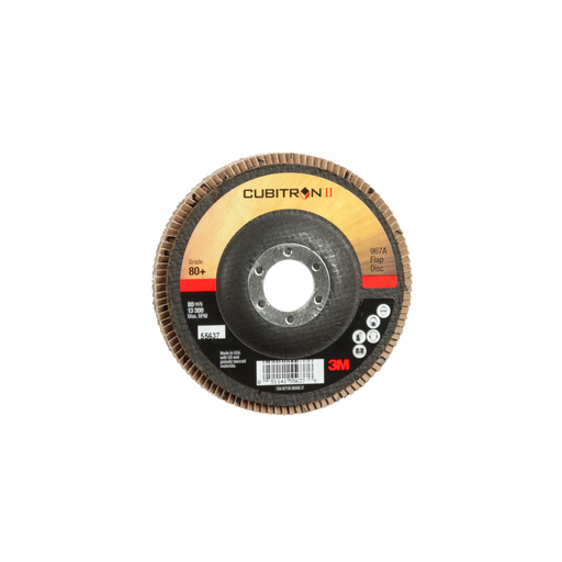 3M Cubitron II Flap Disc 967A, 80+, T27, 4-1/2 in x 7/8 in, Giant, 10 ea/Case