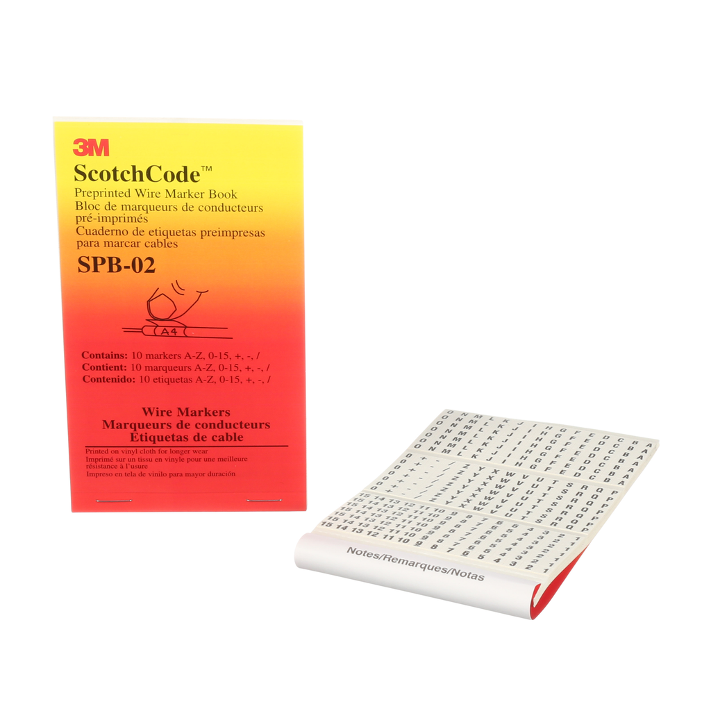 Mayer-DDS-3M™ ScotchCode™ Pre-Printed Wire Marker Book SPB-02, black print on a white background highlights the characters, 5/Case-1