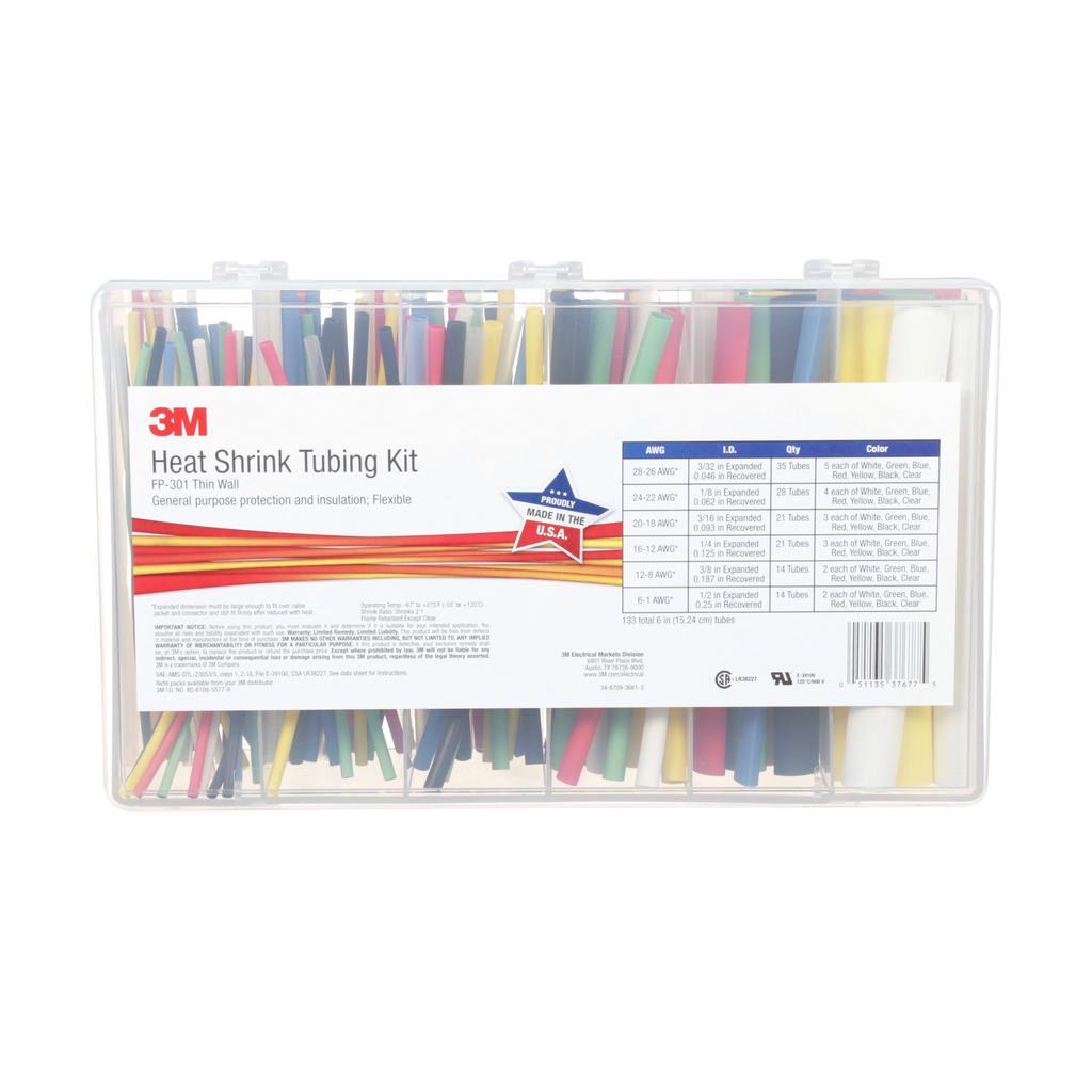 Product image for 3M FP-301-Color-Assortment Heat Shrink Tubing, 133pcs 6" Tubes