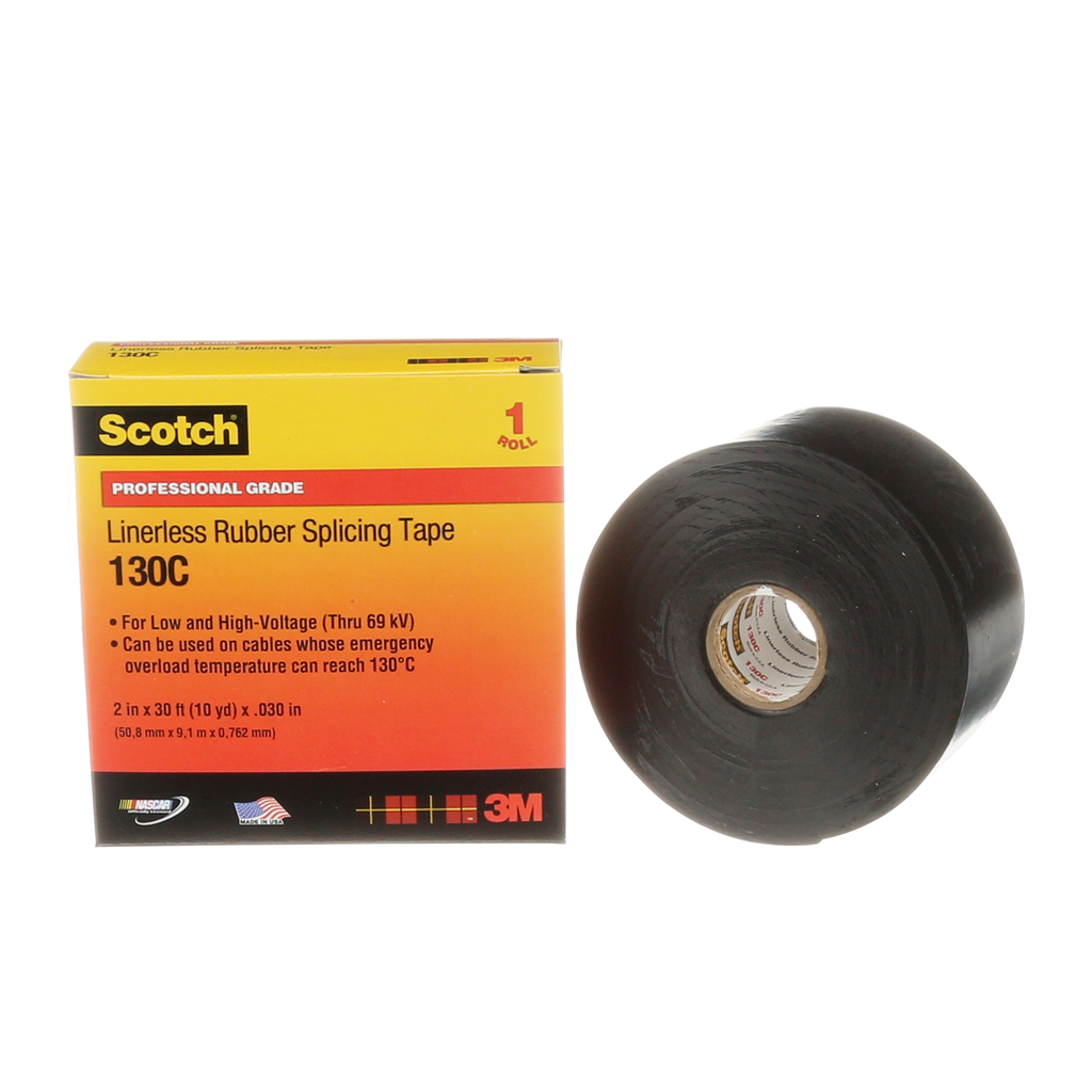 Mayer-DDS-Scotch® Linerless Rubber Splicing Tape 130C, 2 in x 30 ft, Black, 12 rolls/Case-1