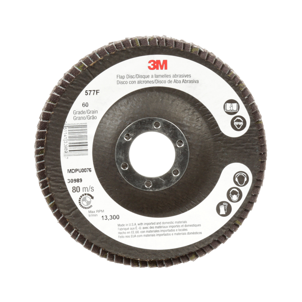 Product image for 3M 30971 FLAP DISC 577F 4-1/2 IN X 7/8 IN 36 YF-WT 10/CASE (7010363149)