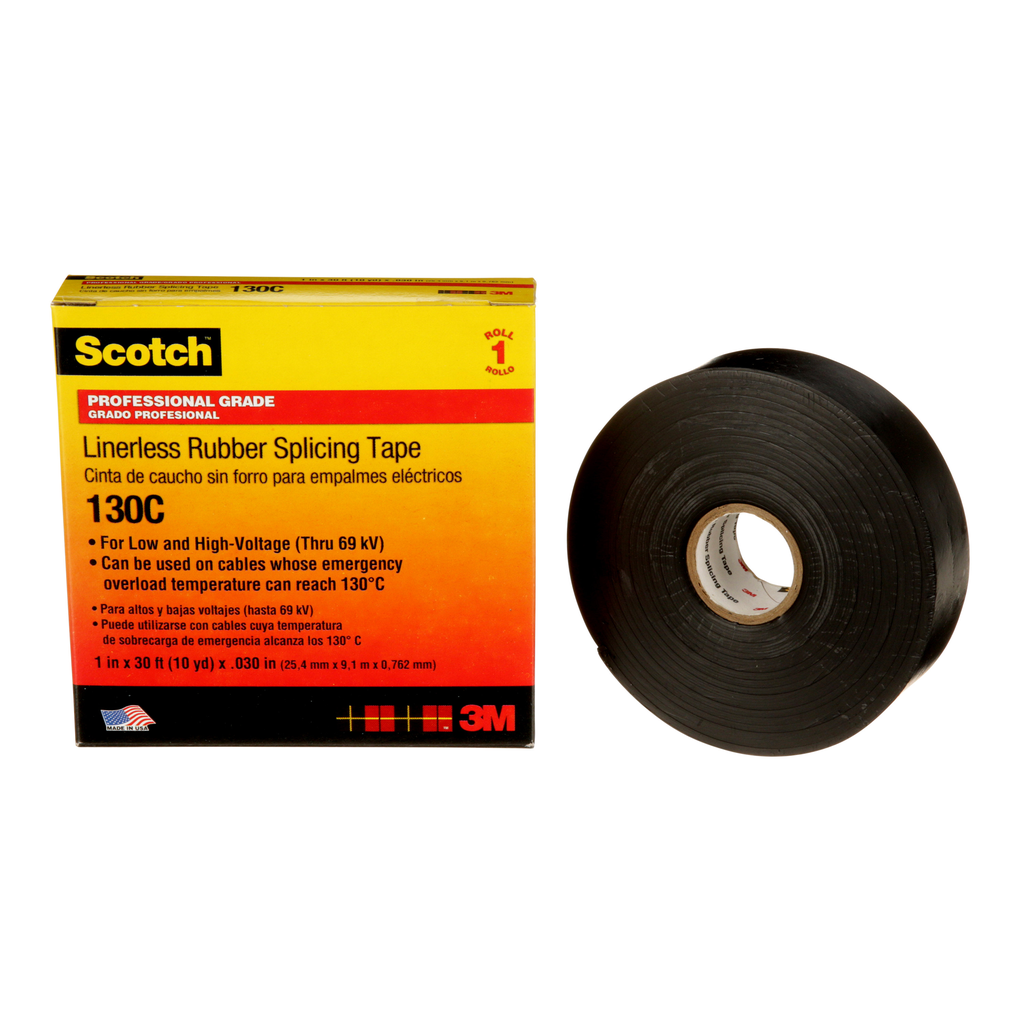 Mayer-DDS-Scotch® Linerless Rubber Splicing Tape 130C, 1 in x 30 ft, Black, 1 roll/carton, 24 rolls/Case-1