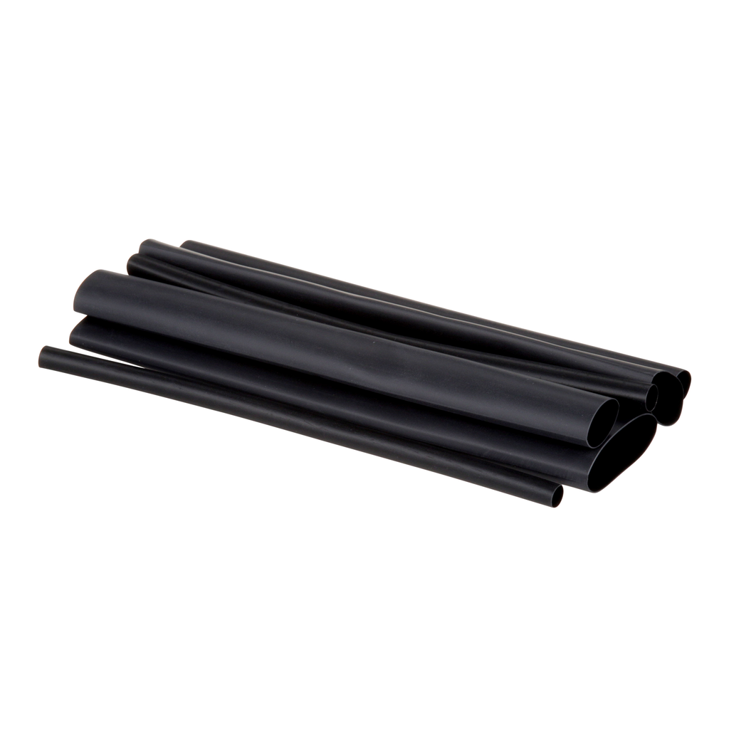 Product image for 3M FP301-BLACK Heat Shrink Tubing, Assortment Pack, 3/16" to 1", Black