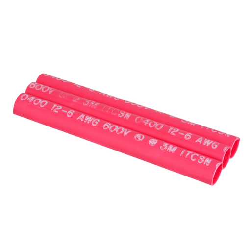 Product image for 3M ITCSN-0400-6"-Red-12-3 (7010321028) Heat Shrink Heavy-Wall Cable Sleeve, 12-6 AWG, Expanded/Recovered I.D. 0.40"/0.15", 6" Length, Red (3pcs/Pack, 12 Packs/Case)