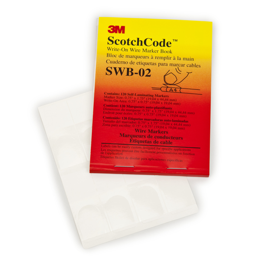 Product image for 3M Electrical SWB-2 0.75 x 1.75 Inch Label Write-On Wire Marker Book