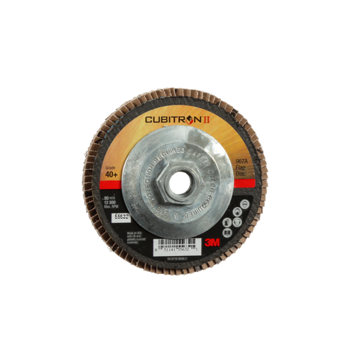 Product image for 3M 7010363301 CUBITRON II FLAP DISC 967A 40-PLUS GRIT T27 QUICK CHANGE 4-1/2IN X 5/8IN-11 GIANT