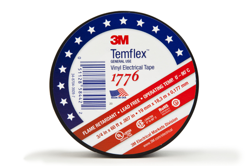 Product image for 3M Industrial Safety 1776-3/4"x60FT Black Vinyl Electrical Tape