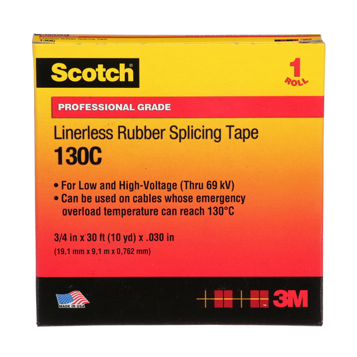 Mayer-DDS-Scotch® Linerless Rubber Splicing Tape 130C, 3/4 in x 30 ft, Black, 1 roll/carton, 24 rolls/Case-1