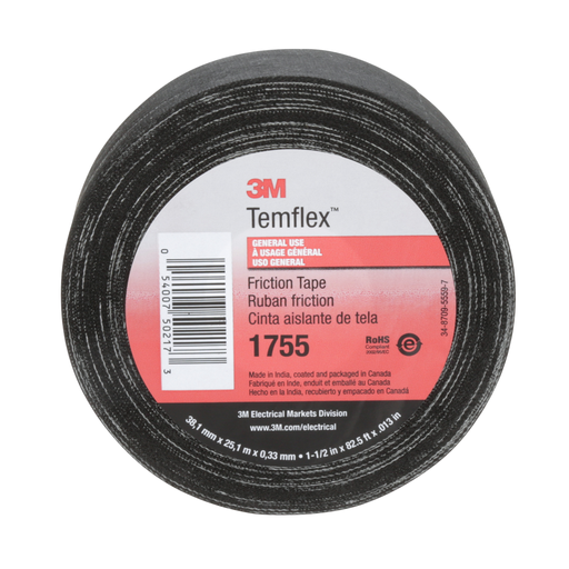 Product image for 3M 1755 1-1/2" x 82-1/2ft Temflex™ Cotton Friction Tape, Black