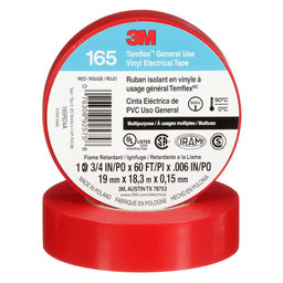 Product image for 3M 165RD4A Temflex™ Vinyl Electrical Tape, General Use, 6mil, 3/4" x 60ft - RED (7100169492)