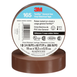 Product image for 3M 165BR4A Temflex™ Vinyl Electrical Tape, General Use, 6mil, 3/4" x 60ft - BROWN (7100169191)