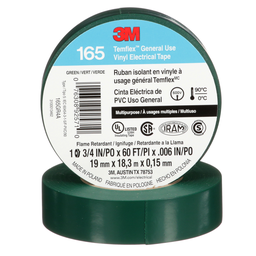 Product image for 3M 165GR4A Temflex™ Vinyl Electrical Tape, General Use, 6mil, 3/4" x 60ft - GREEN (7100169430)