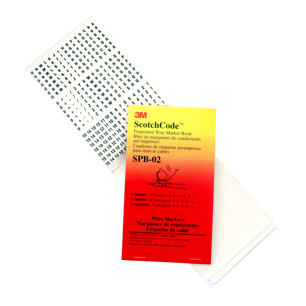 Mayer-DDS-3M™ ScotchCode™ Pre-Printed Wire Marker Book SPB-01, black print on a white background highlights the characters, 5/Case-1